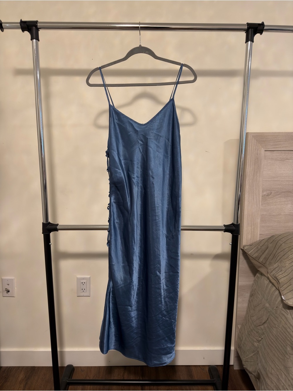 Les Copains Satin Slip Midi Dress in Blue